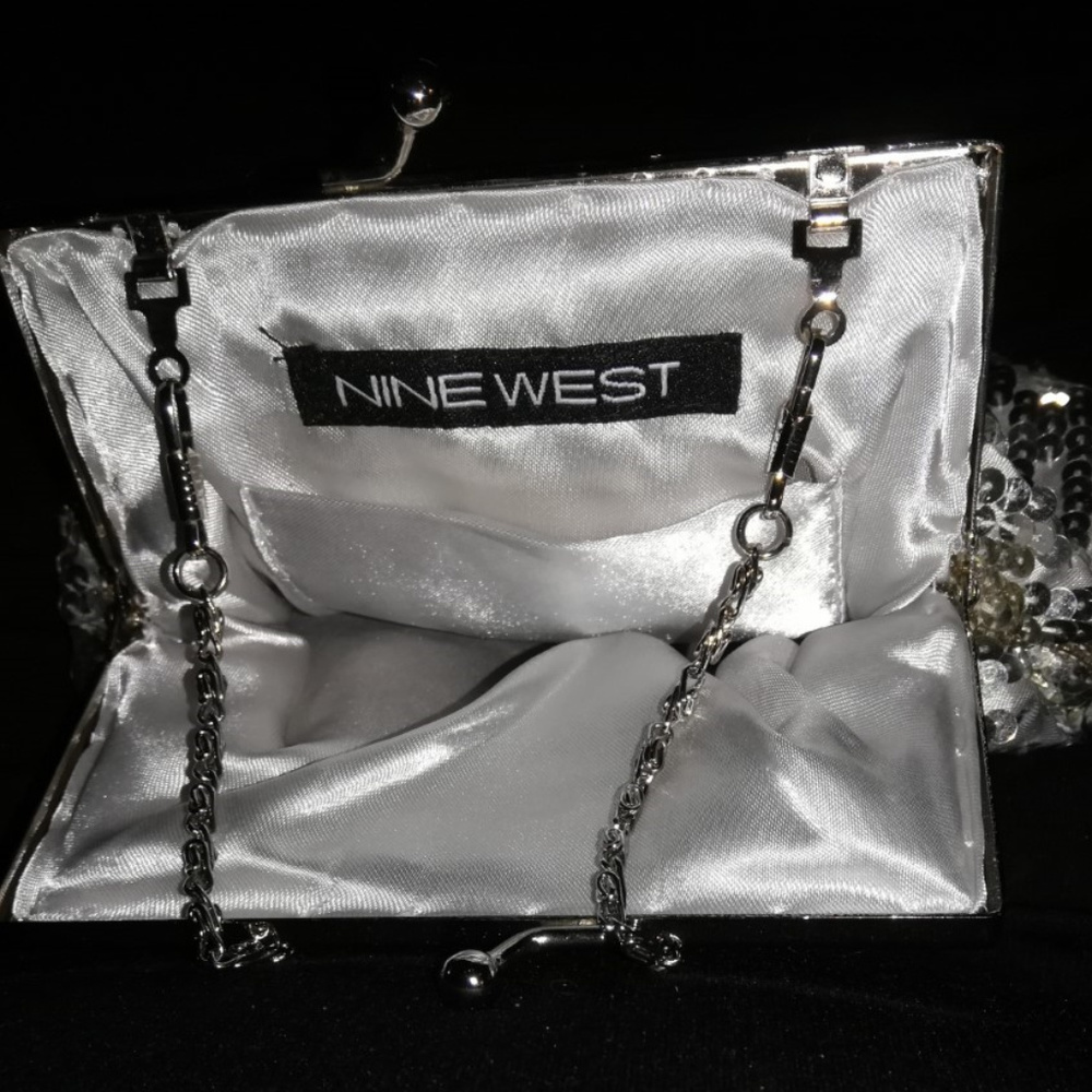 Silver Satin Sequined Evening Bag Nine West